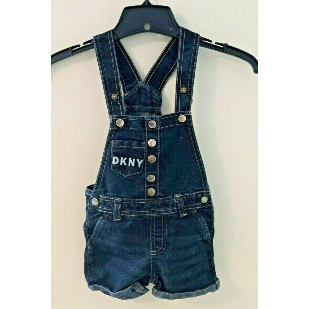 DKNY Children's Overalls Size 3T Blue Denim Adjustable Length 5 Pockets Pre-Own